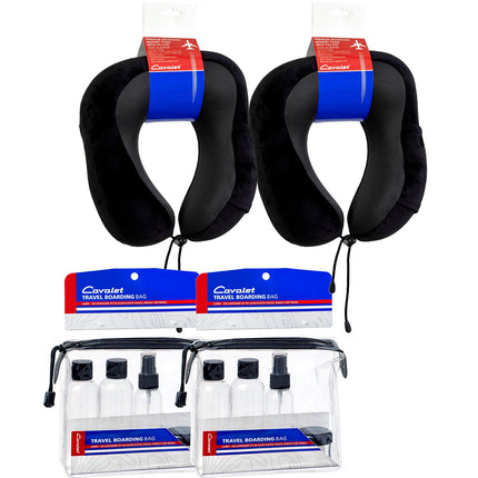 Reise-Set mit 2 Nackenkissen aus Memory Foam, 2 Flaschen-Sets