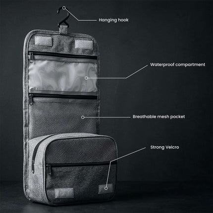 Kulturtasche zum Aufhängen, Oxford-Gewebe Grau, 4 Fächer