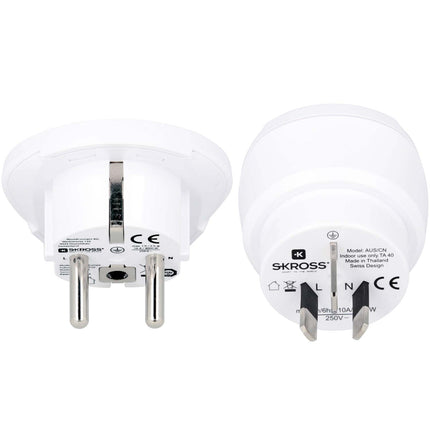 Adaptateur de voyage Combo Monde vers Australie/Chine + Europe Grounded