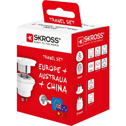 Adaptateur de voyage Combo Monde vers Australie/Chine + Europe Grounded