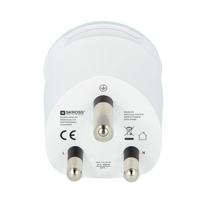Travel adapter Combo World to South Africa + Europe Grounded