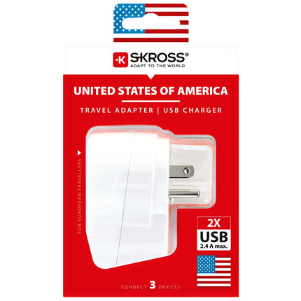 Reiseadapter Europa nach USA etc. 2xUSB-A 12W Geerdet