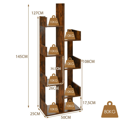 Tree Bookshelf with 8 Shelves, 50 x 25 x 145 cm