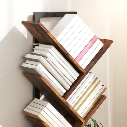 Baumförmiges Bücherregal, 7 Etagen, Rustikales Braun, Platzsparend