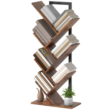 Baumförmiges Bücherregal, 7 Etagen, Rustikales Braun, Platzsparend