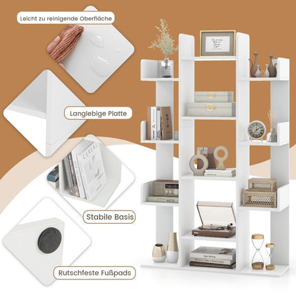 Tree-shaped bookcase with 13 open compartments 86 x 24.5 x 141 cm white