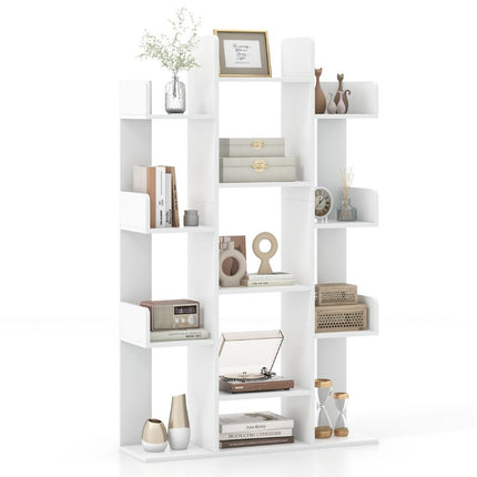 Tree-shaped bookcase with 13 open compartments 86 x 24.5 x 141 cm white