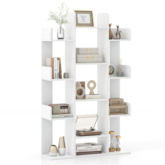 Baumförmiges Bücherregal mit 13 offenen Fächern 86 x 24,5 x 141 cm weiß