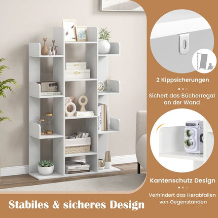 Tree-shaped bookcase with 13 open compartments 86 x 24.5 x 141 cm white