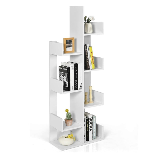 Baumförmiges Bücherregal mit 8 Fächern, Standregal, Lagerregal, 50 x 25 x 145 cm, weiß
