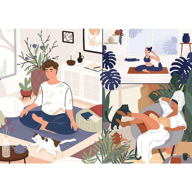 Trefl Prime Puzzle Yoga Katzen Kaffee Seelenfrieden, 1000 Teile