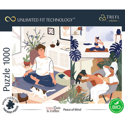 Trefl Prime Puzzle Yoga Katzen Kaffee Seelenfrieden, 1000 Teile