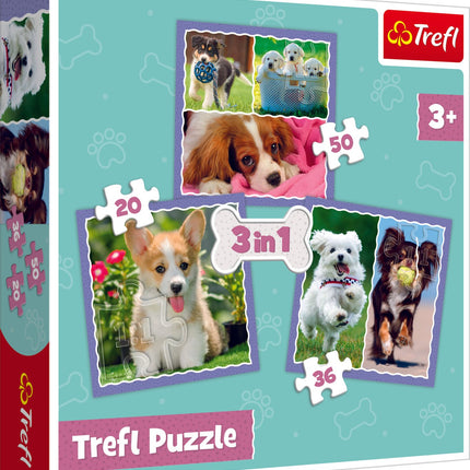 Trefl puzzle sada 3 v 1 štěňata