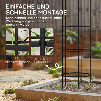 Black steel 4-layer plant holder and tomato cage for balcony garden