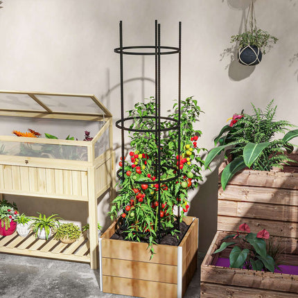 Black steel 4-layer plant holder and tomato cage for balcony garden