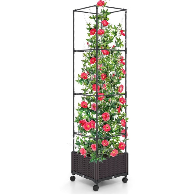Spalier mit Blumenkasten auf Rollen Höhenverstellbarer Gartenobelisk 40 x 40 x 170 cm