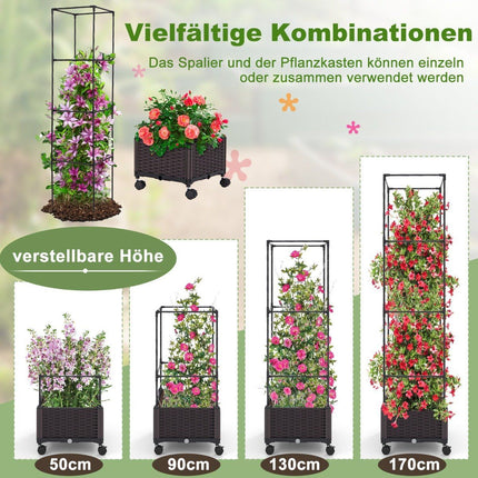 Trellis met bloembak op wielen Hoogteverstelbare tuinobelisk 40 x 40 x 170 cm