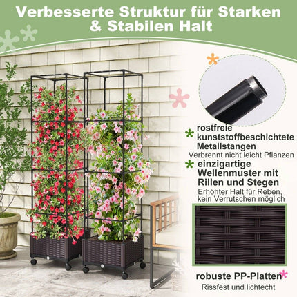 Trellis met bloembak op wielen Hoogteverstelbare tuinobelisk 40 x 40 x 170 cm