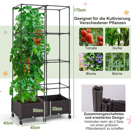 Trellis met bloembak op wielen Hoogteverstelbare tuinobelisk 40 x 40 x 170 cm