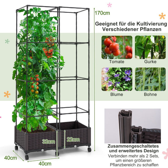 Spalier mit Blumenkasten auf Rollen Höhenverstellbarer Gartenobelisk 40 x 40 x 170 cm