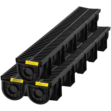 Trench Drain Kit, 3-Pack HDPE Channel With Plastic Grates