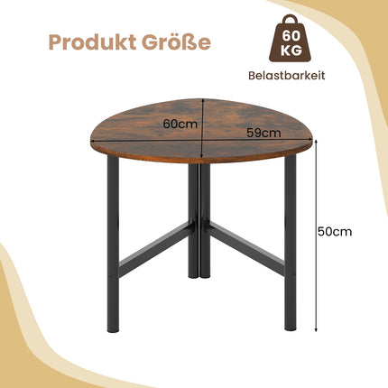 Dreieckiger Couchtisch mit Metallbeinen, Rustikales Braun