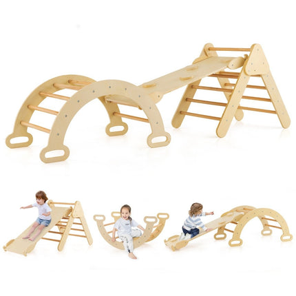 Ensemble de jouets d'escalade triangulaires en bois pour tout-petits avec triangle d'escalade naturel