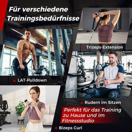 Sada kladkových úchytů na triceps – V-úchyt, dvojité D, lano