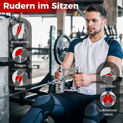 Sada kladkových úchytů na triceps – V-úchyt, dvojité D, lano