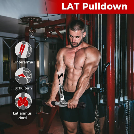 Sada kladkových úchytů na triceps – V-úchyt, dvojité D, rovná tyč