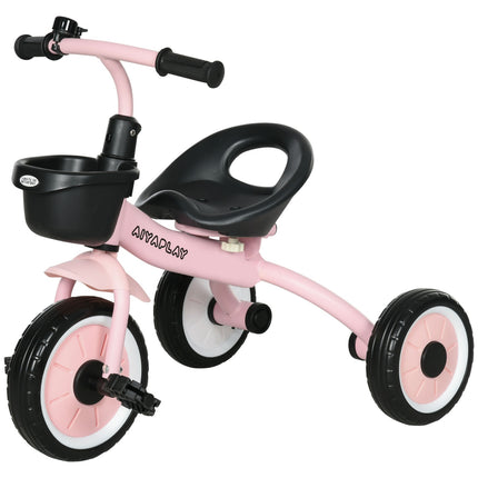 Tricycle, vélo enfant avec siège réglable, draisienne avec panier, sonnette, vélo enfant avec pédales, pour enfants de 2 à 5 ans, métal, rose