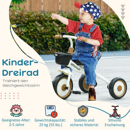 Tricycle for children, adjustable seat and basket, 2-5 years