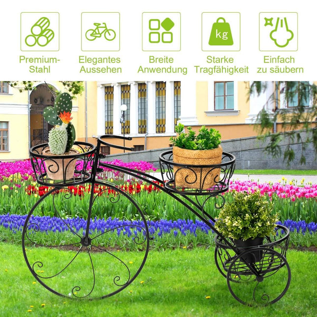 Dreirad-Pflanzenständer, Pariser Stil, Fahrrad-Pflanzenhalter, 80 x 52 cm, Schwarz