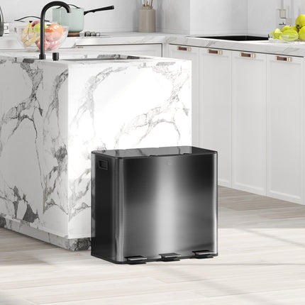 Triple Compartment 45L Stainless Steel Kitchen Bin