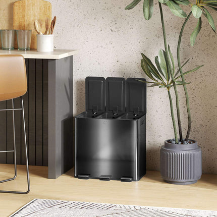 Triple Compartment 45L Stainless Steel Kitchen Bin