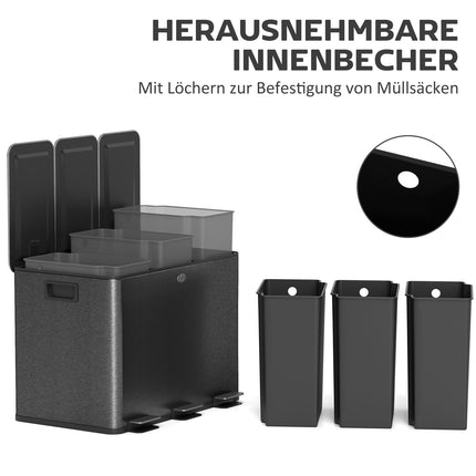 Dreifach-Mülleimer 60L aus Edelstahl