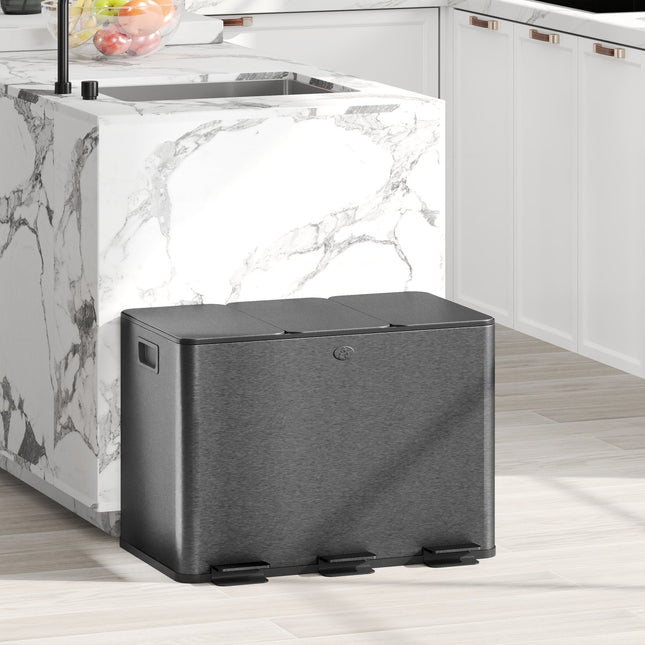 Dreifach-Mülleimer 60L aus Edelstahl