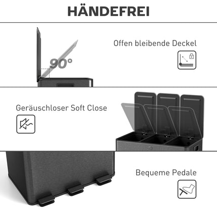 Dreifach-Mülleimer 60L aus Edelstahl