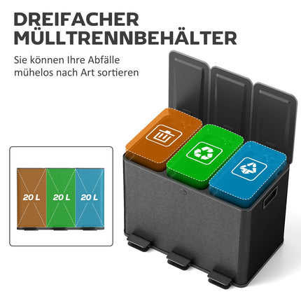 Dreifach-Mülleimer 60L aus Edelstahl