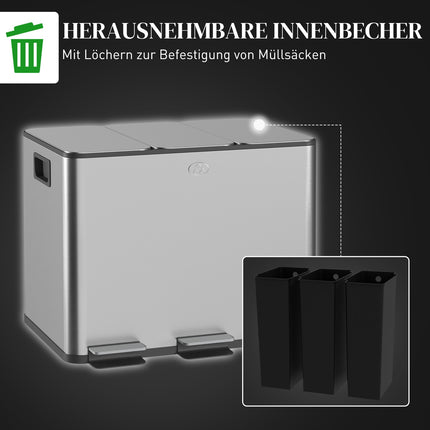 Dreifach-Mülleimer aus Edelstahl, 3 x 20 l