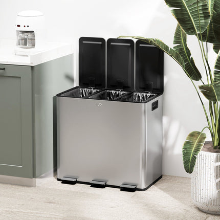 Dreifach-Mülleimer aus Edelstahl, 45L