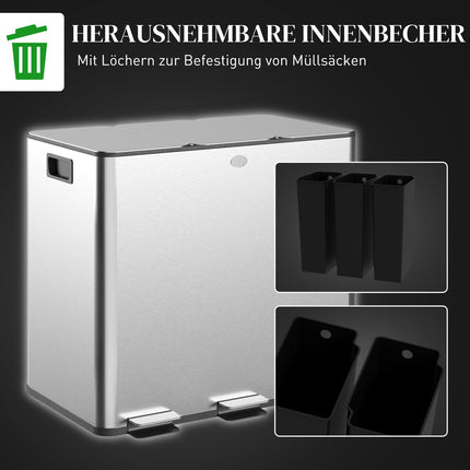 Dreifach-Mülleimer aus Edelstahl, 45L
