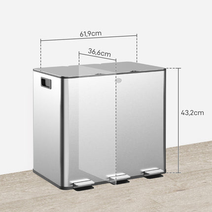 Dreifach-Mülleimer aus Edelstahl, 45L