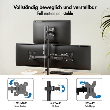 Dreifach-Monitorhalterung 17–32" mit verstellbaren Armen, Schwarz