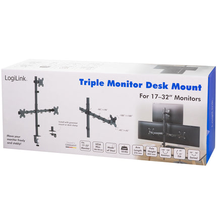 Dreifach-Monitorhalterung 17–32" mit verstellbaren Armen, Schwarz