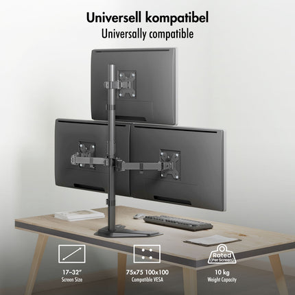 Dreifach-Monitorhalterung 17-32" Verstellbare Arme Schwarz