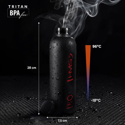 Tritan Water Bottle, Black, Leak-Proof, 1L