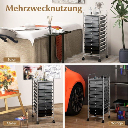 Trolley with 10 stackable drawers, roll container, bathroom trolley, bathroom trolley, bathroom shelf