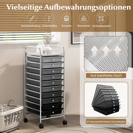 Trolley with 10 stackable drawers, roll container, bathroom trolley, bathroom trolley, bathroom shelf