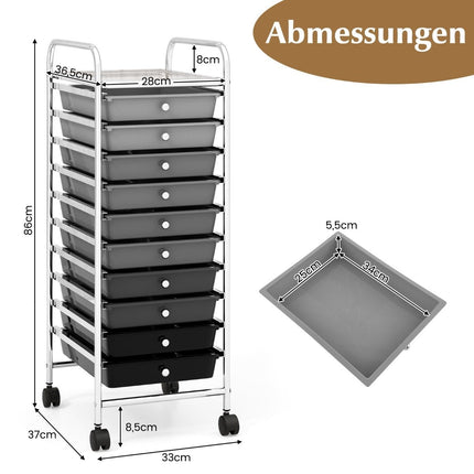 Trolley with 10 stackable drawers, roll container, bathroom trolley, bathroom trolley, bathroom shelf